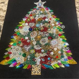 Special Gift or for you, Vintage jewelry, beaded & more Christmas Tree on Canvas